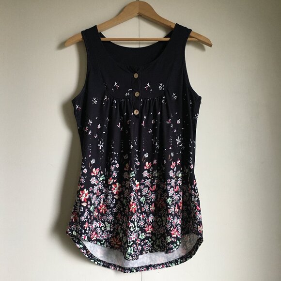 Black Pastel Floral Babydoll Tank Top - Picture 1 of 13